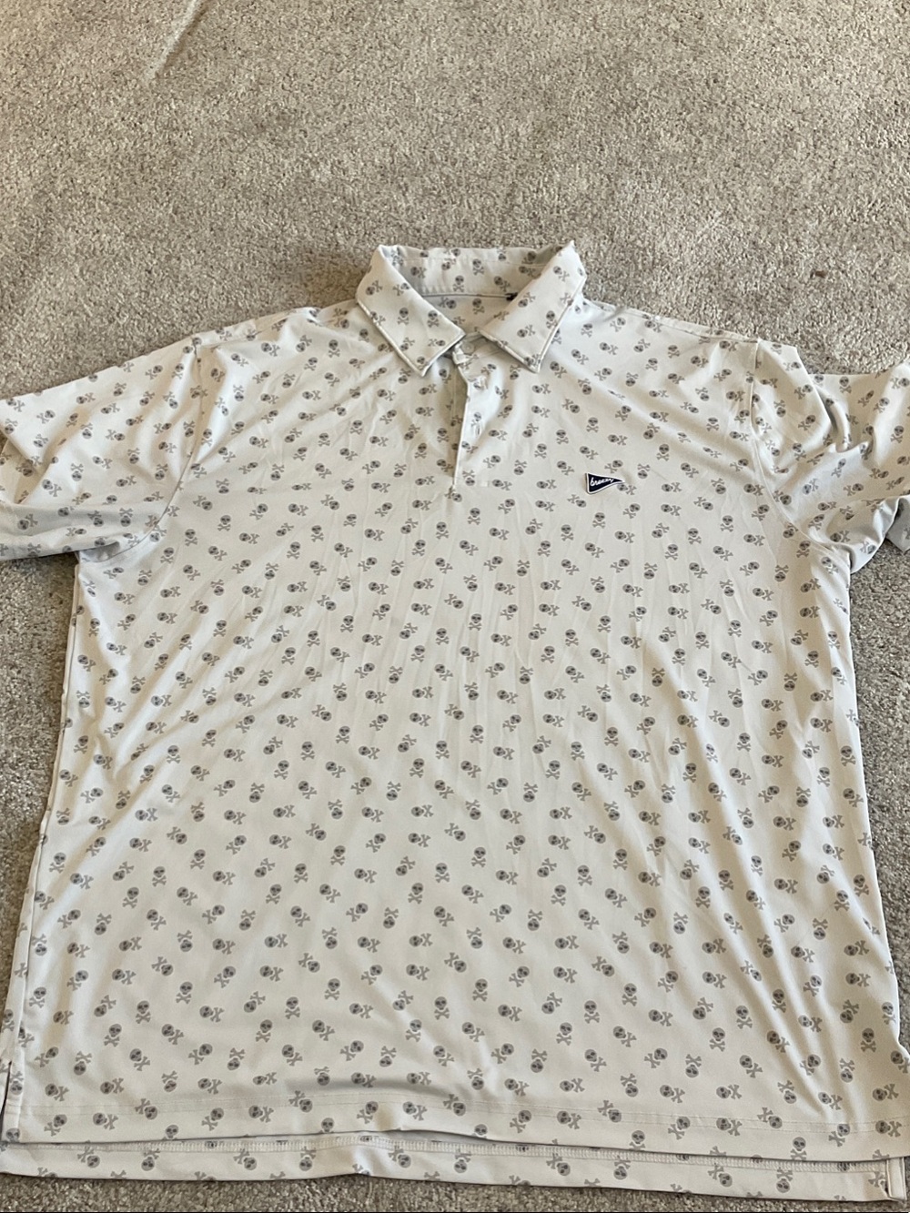 Breezy Golf White Polo Shirt with Small Gray Floral Motif